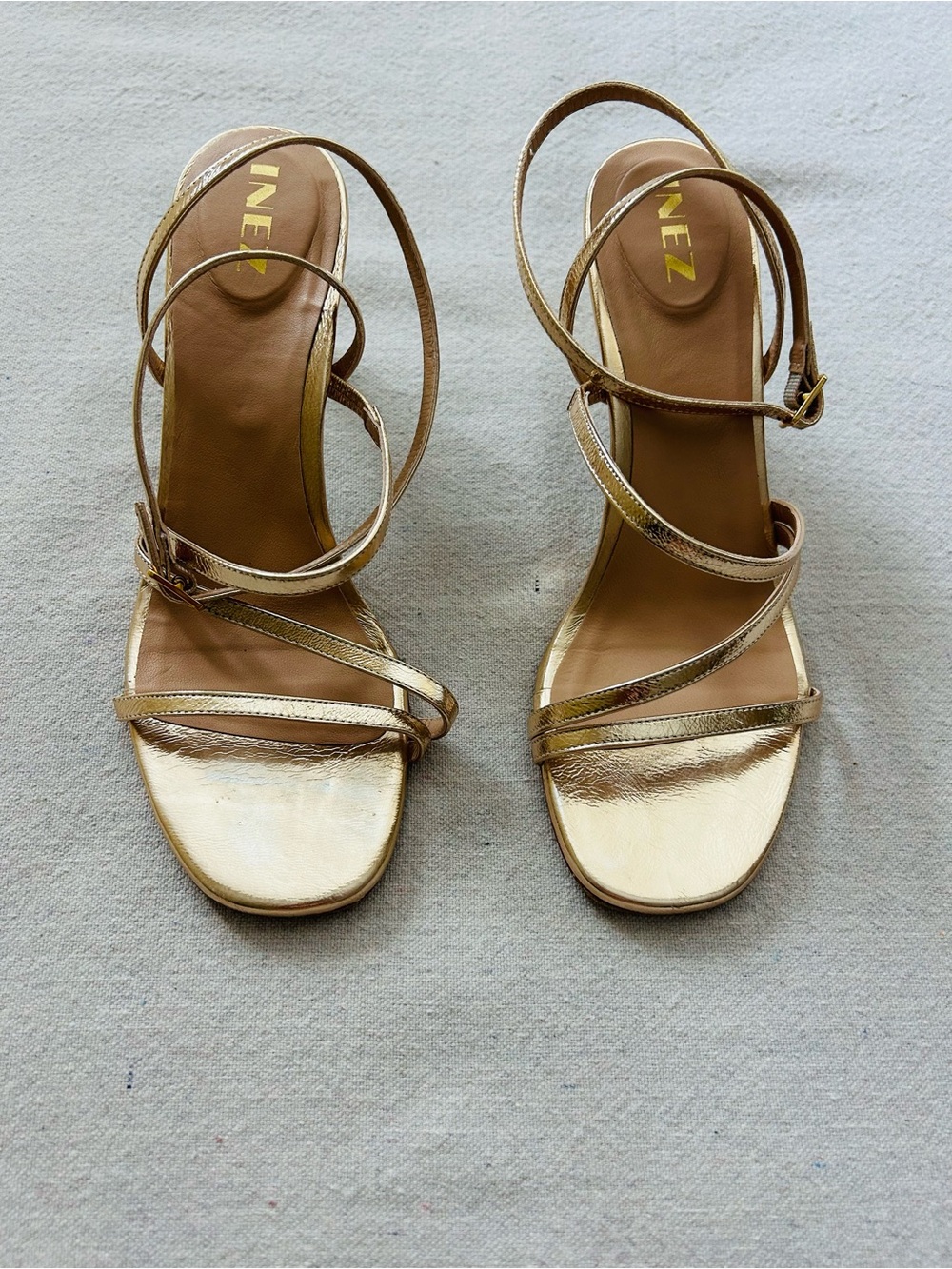 INEZ Sofia in Gold Metallic Strappy Women’s Sandals with Ankle Wrap
